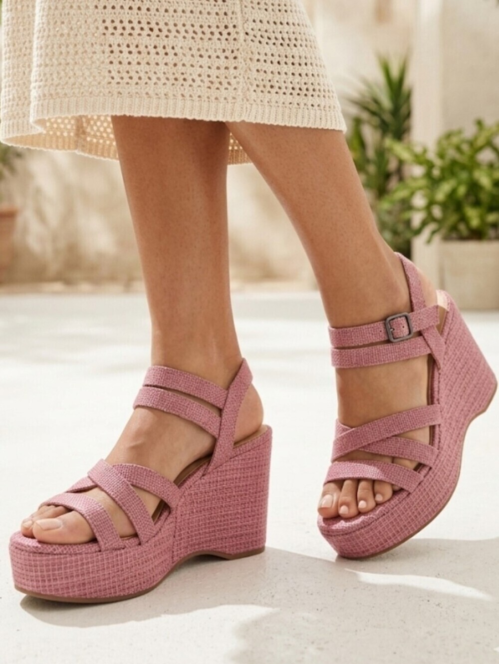 Lucky Brand Carlisha Wedge Platform Sandal Rose Vada Woven Pink 7.5M NEW!